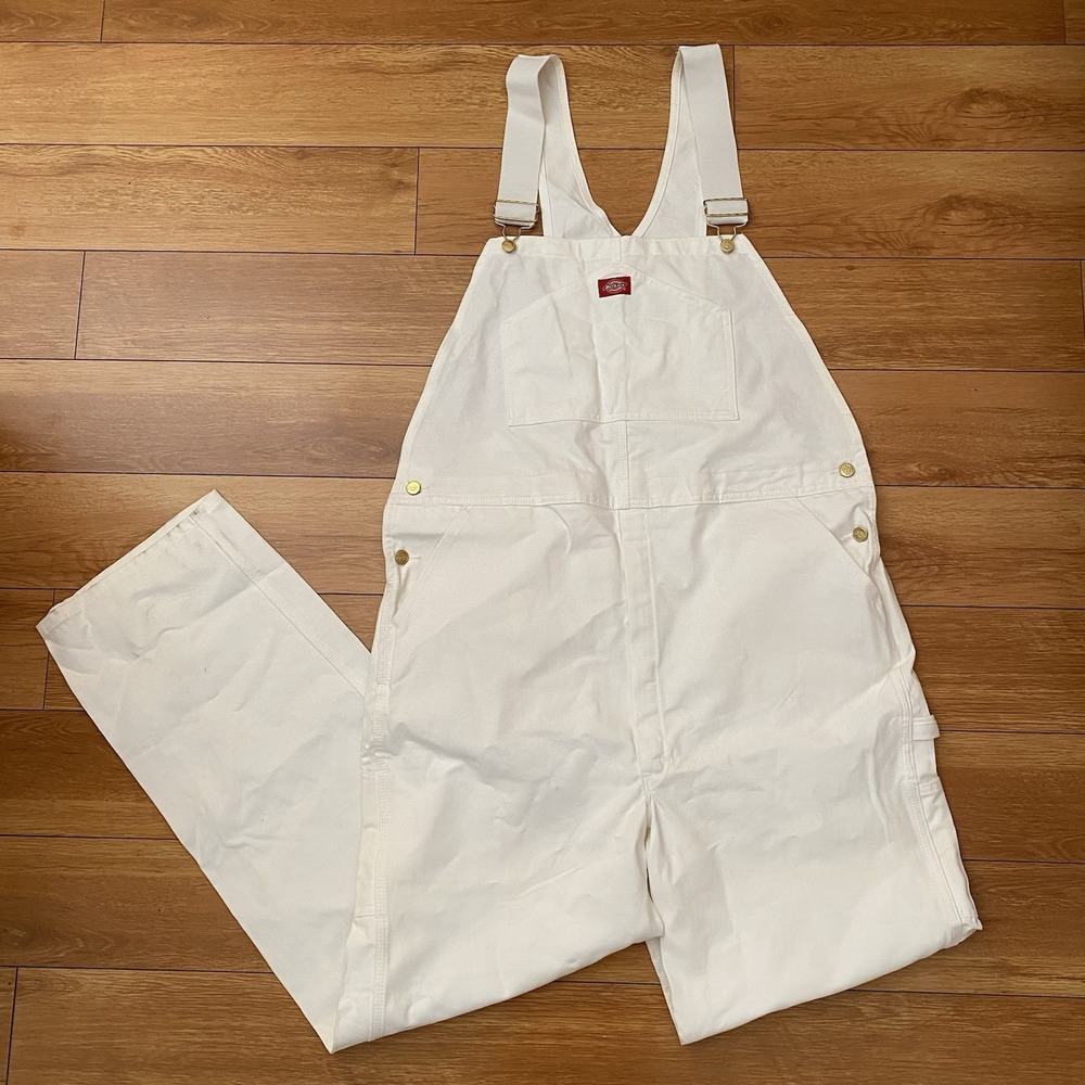 Dickies Men's White Painter Bib Overalls 40x34 Carpenter Workwear Canvas NWT